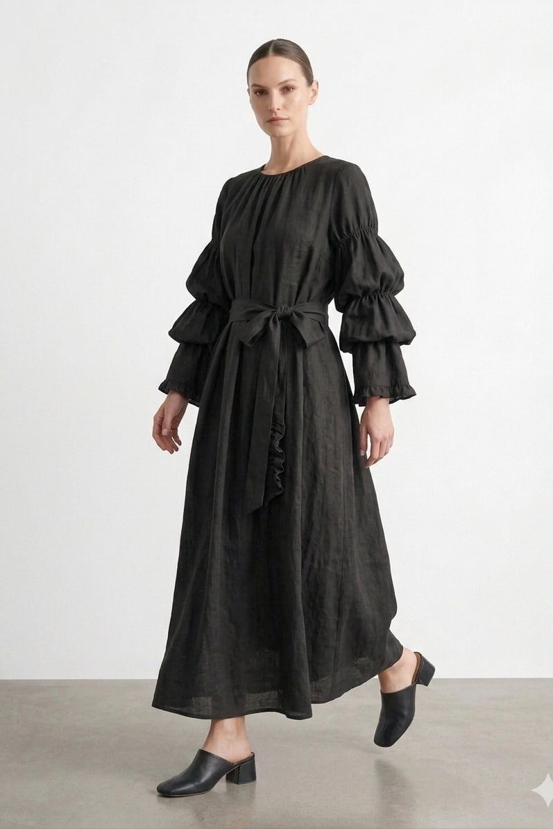 Kol Volan Oversize Elbise 32474 - Siyah