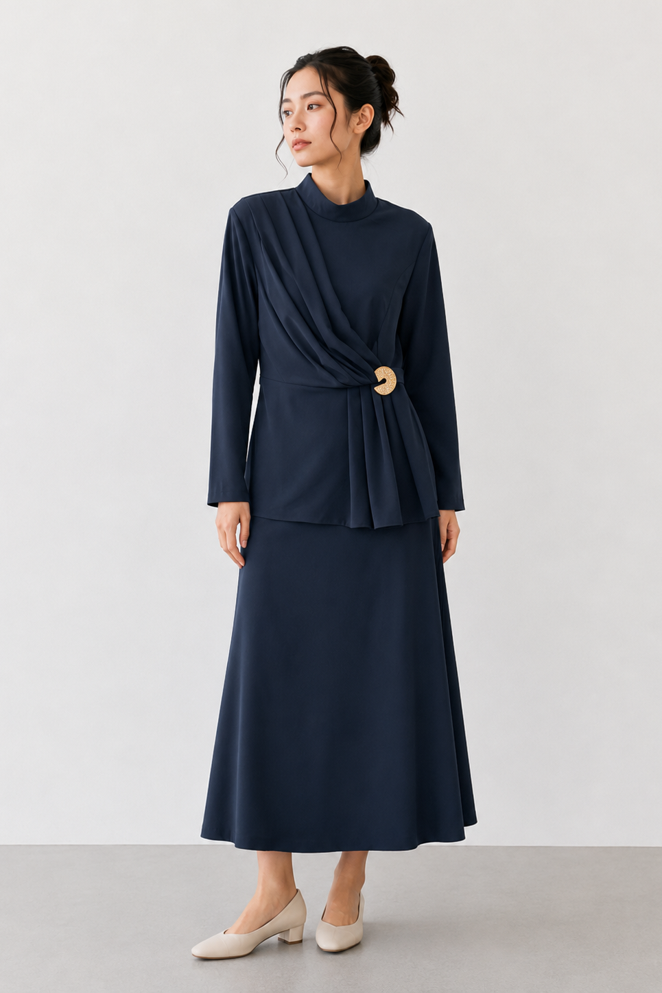 Bir Yanı Toka Detaylı Pantolonlu Takım 14496 - F.Navy