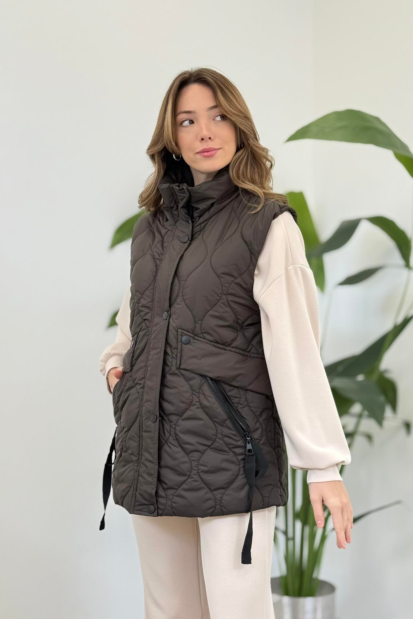 Dik Yaka Şişme Yelek 0035283 - Haki