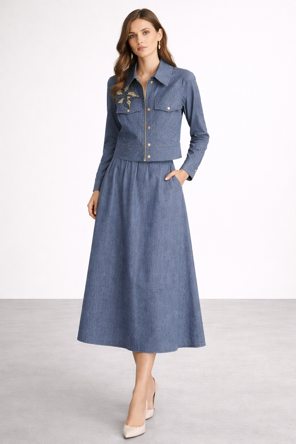 Pureva 3149 Gabardin Ceket Etekli Takım - Koyu Mavi