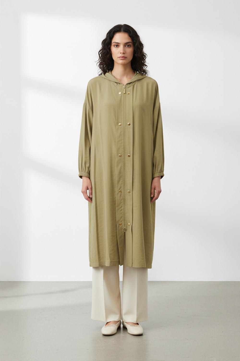 Çift Düğme Detaylı Fermuarlı Kap 15251 - Olive