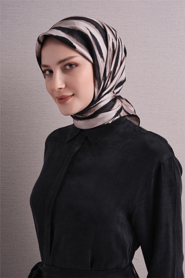 Armine Dj Saf Twill İpek Eşarp 9629D (T) - Siyah Eşarp ARMİNE 