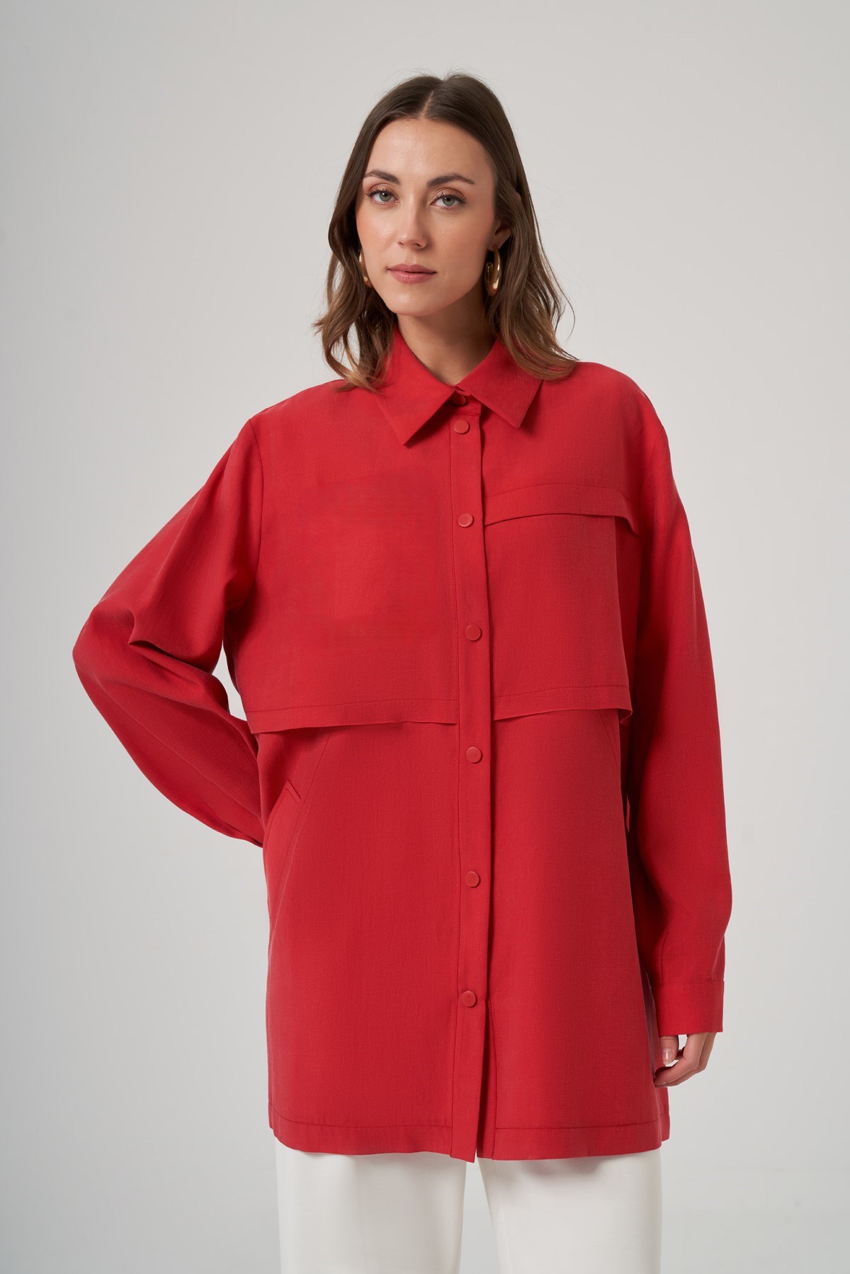 Nuss 6035 Çapraz Cep Detay İnce Kap - Red Plum