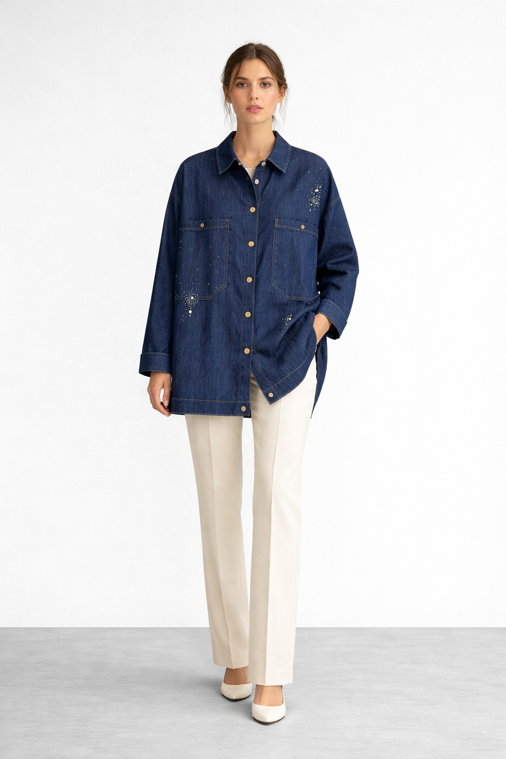 Ceremony 26Y107 Önden I·ki Cepli ÇıtÇıtlı Taş Detaylı Tunik - Orjinal