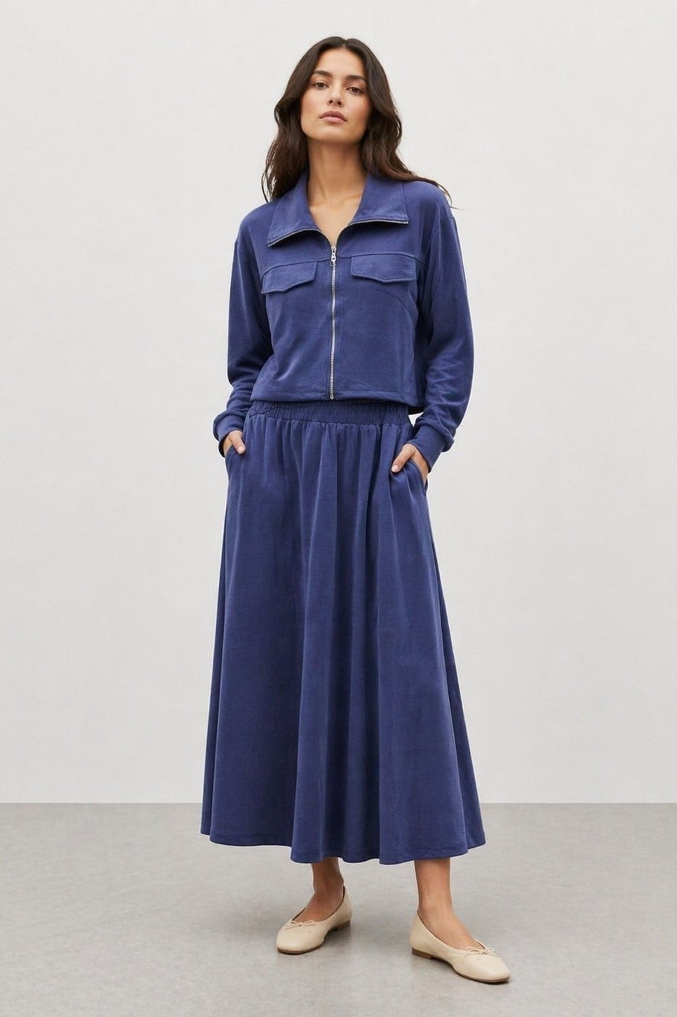 Ceketi Fermuar Detay Etekli Takım 14440 - Mavi