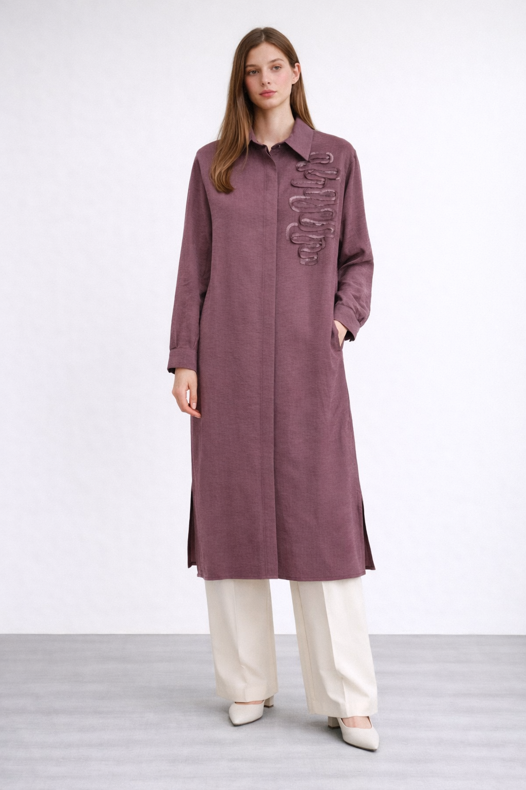 Armine Trend 26YT417 Payet ve Dikiş Detay Uzun Tunik - Bordo
