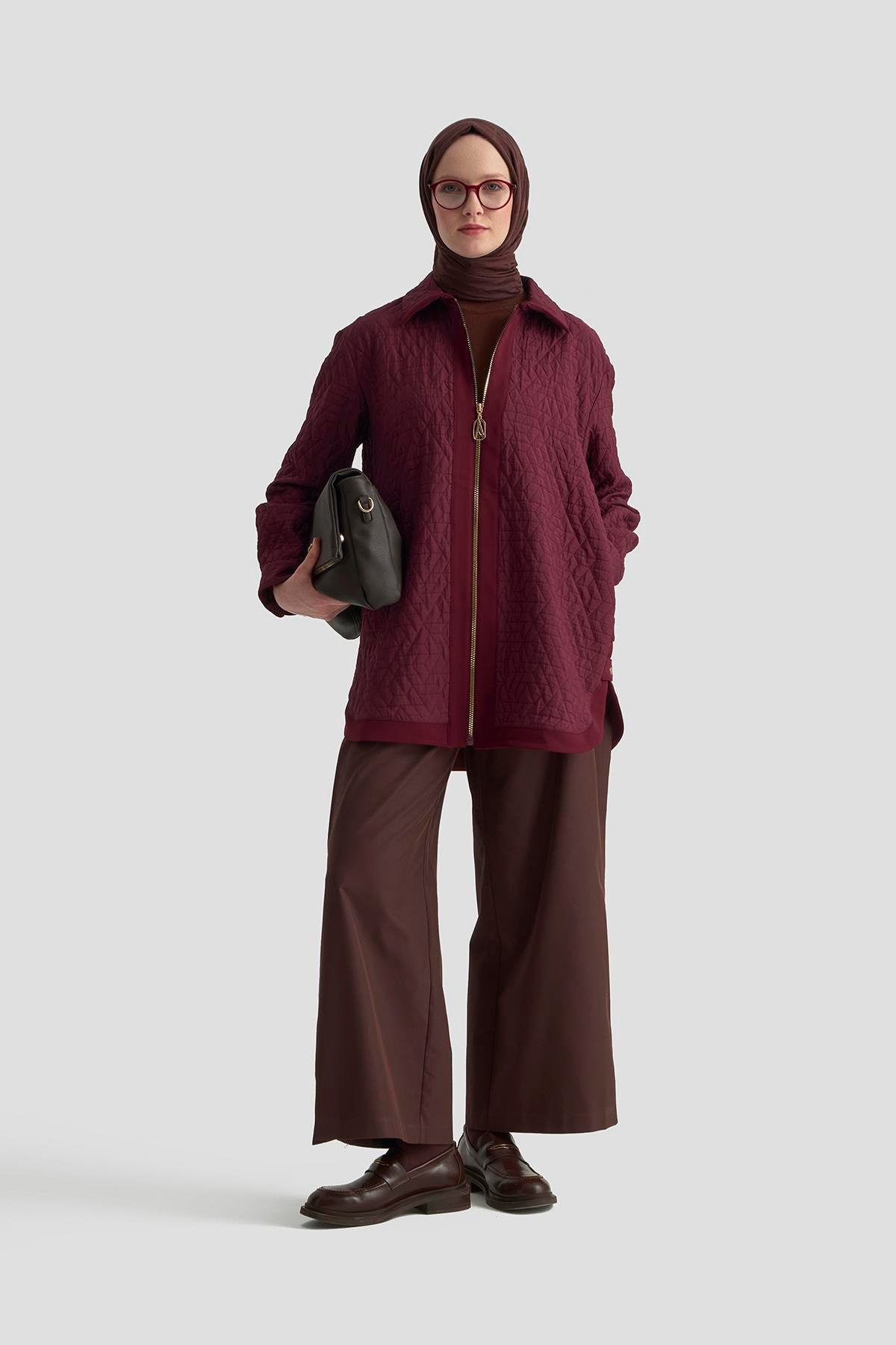 Armine Trend 25KT413 Oval Kesim Fermuarlı Kap - Vişne
