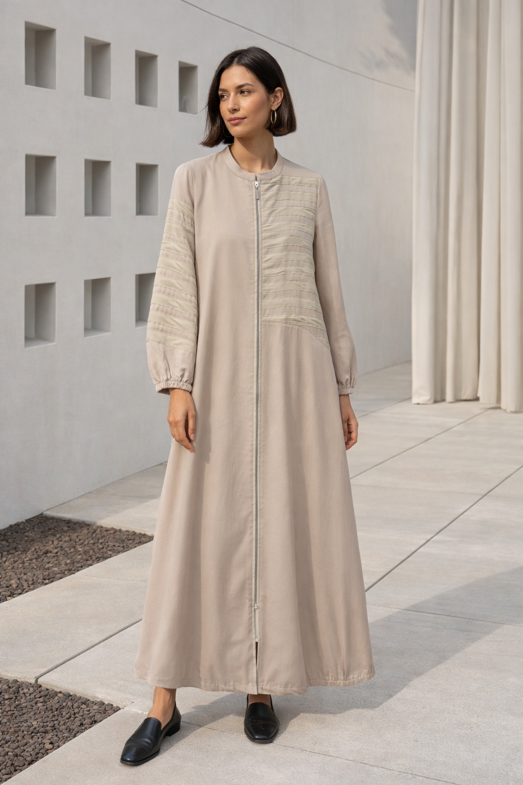 Micca 261579M Bir Yanı Şerit Çizgili Ferace - Taş