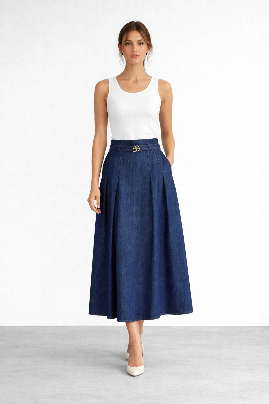 Ceremony 26Y608 Önden Fermuar Ve Pile Detaylı Denim Etek - Orjinal