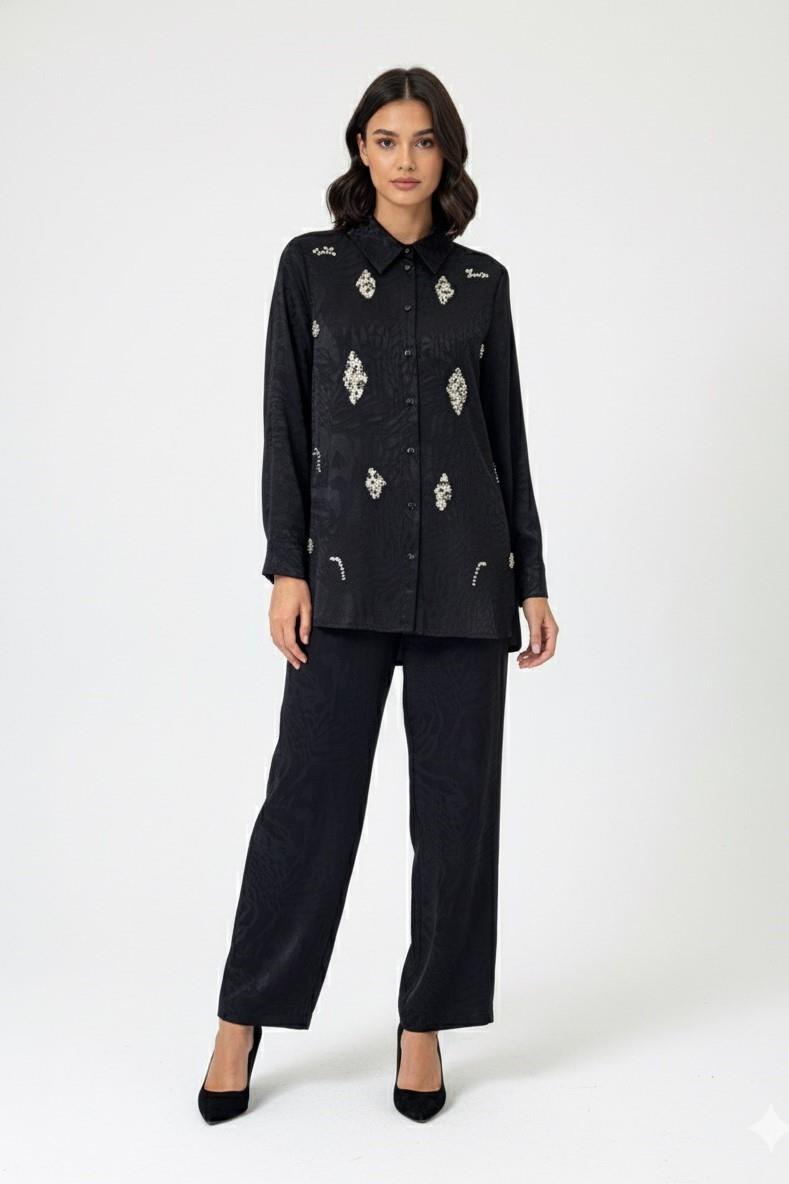 NPrive F19455 Pul Detay Jakar Takım - Siyah