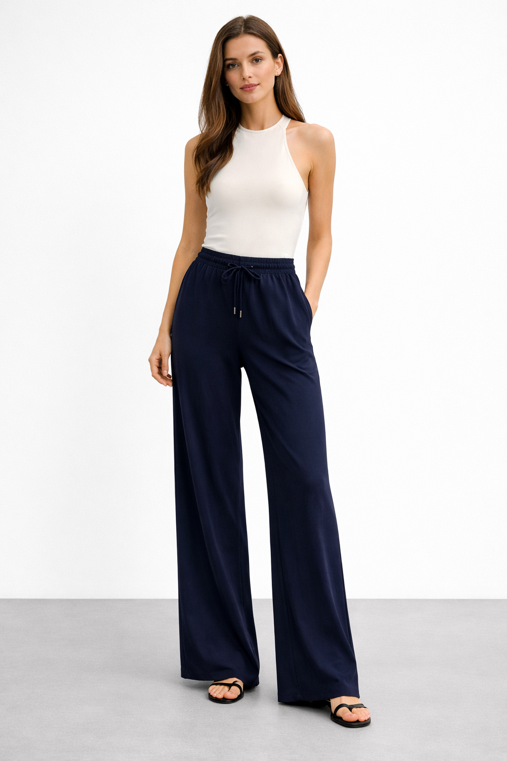 Beli Lastikli Kordonlu Pantolon X-272 - Lacivert