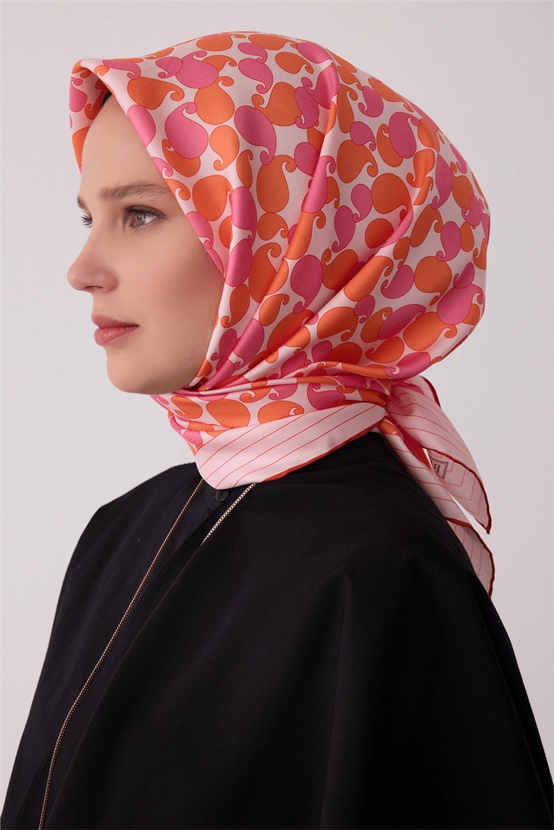 Belli 4422 Anadolu Motifleri Etnik %100 Twill İpek Eşarp - Pudra Eşarp BELLI 