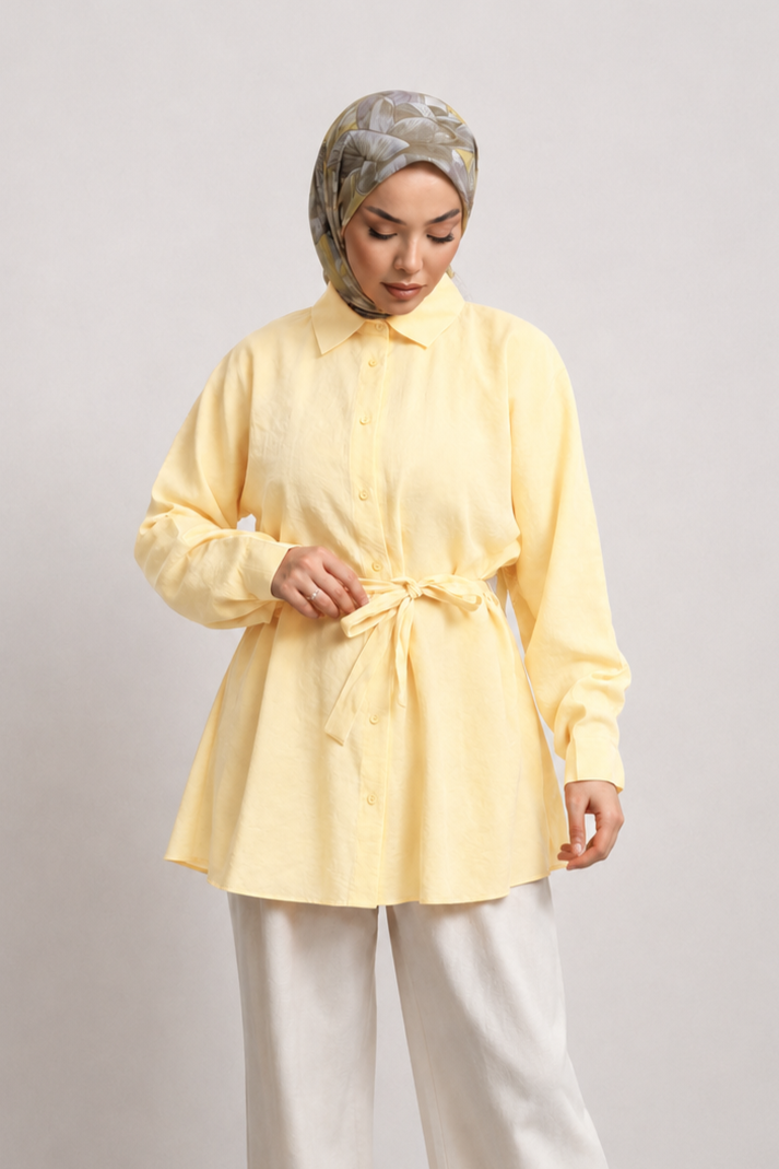 Bel Bağlama Detay Tunik 250352 - Sarı