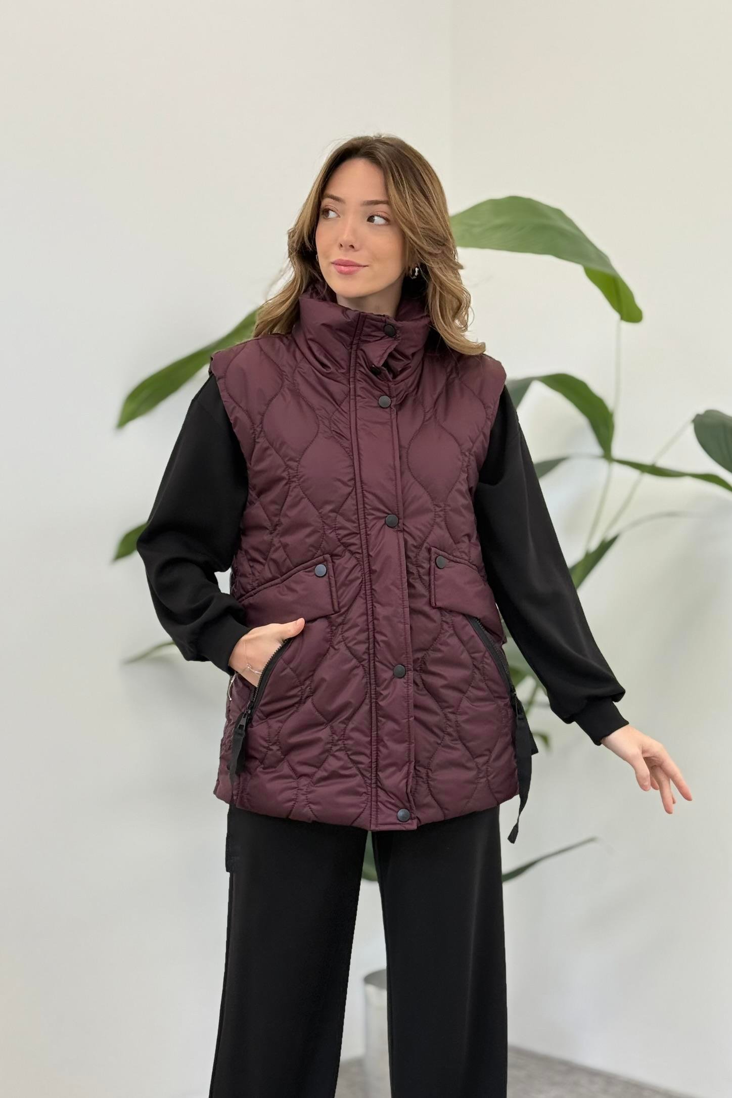 Dik Yaka Şişme Yelek 0035283 - Bordo