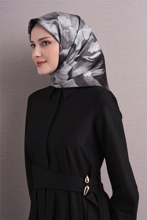 Armine Dj Saf Twill İpek Eşarp 9627D (T) - Antrasit Eşarp ARMİNE 