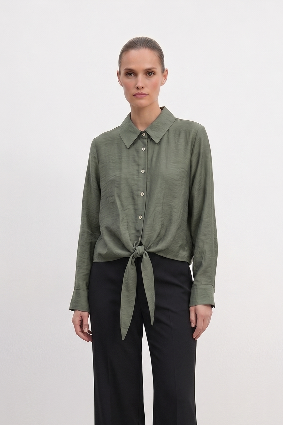 Ceremony 26Y136 Önden Bağlamali Kısa Nil Gömlek - Yeşil