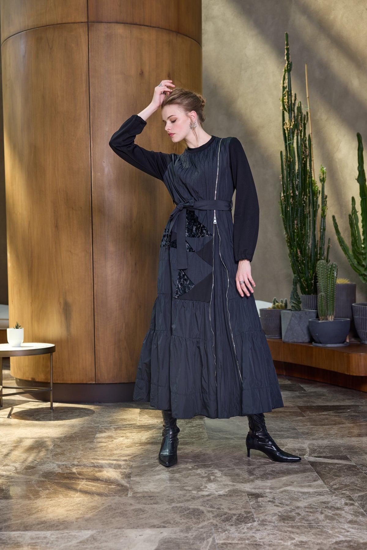 Misswhence 38813 Tafta Elbise - Siyah