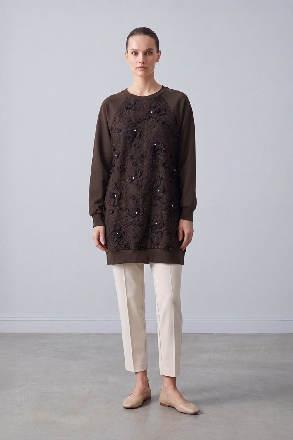Ön Çiçek Tül Detay Tunik 10823 Browni Tunik PUANE 
