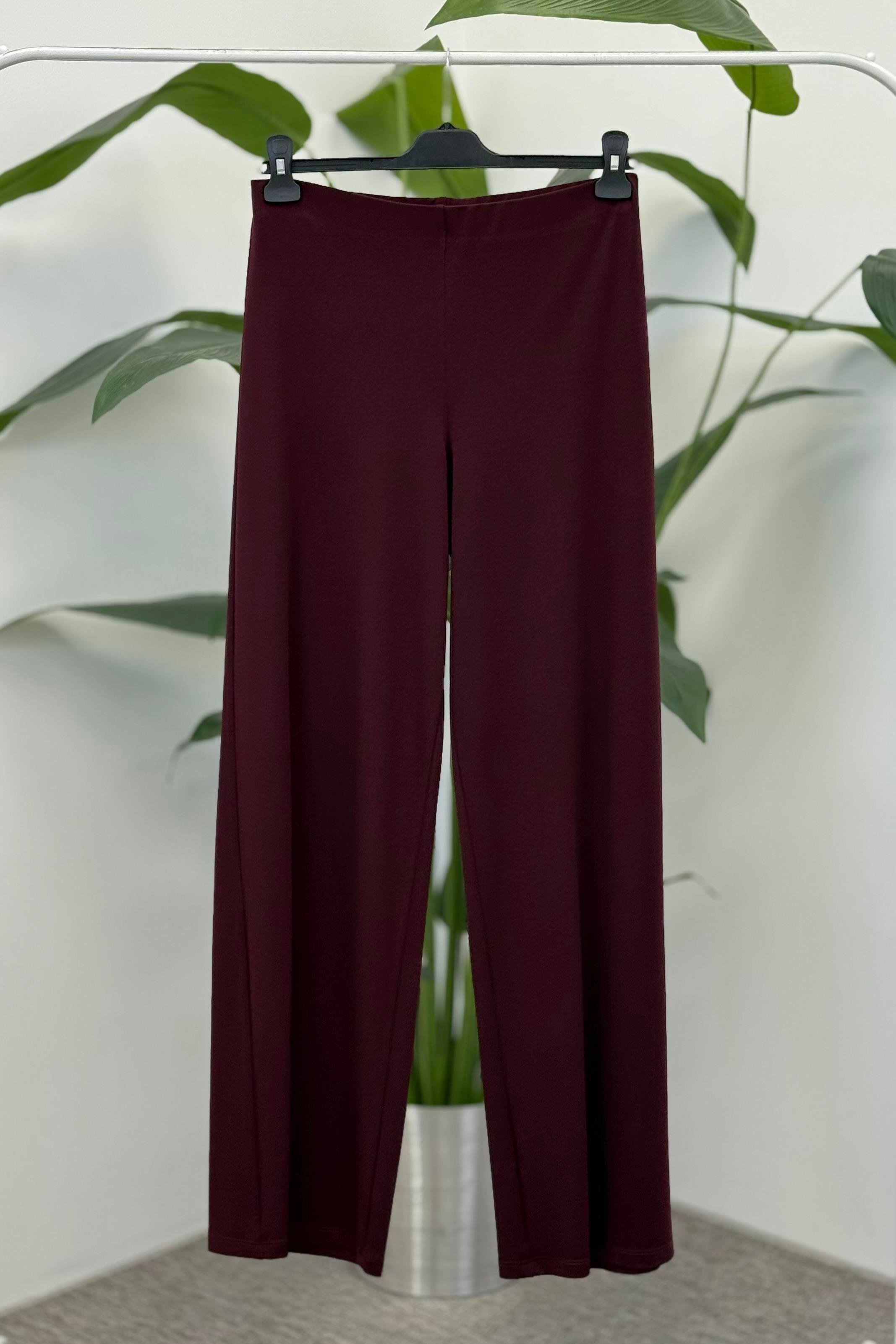 Ceremony 6326 Beli Düz Lastikli Bambu Pantolon - Bordo