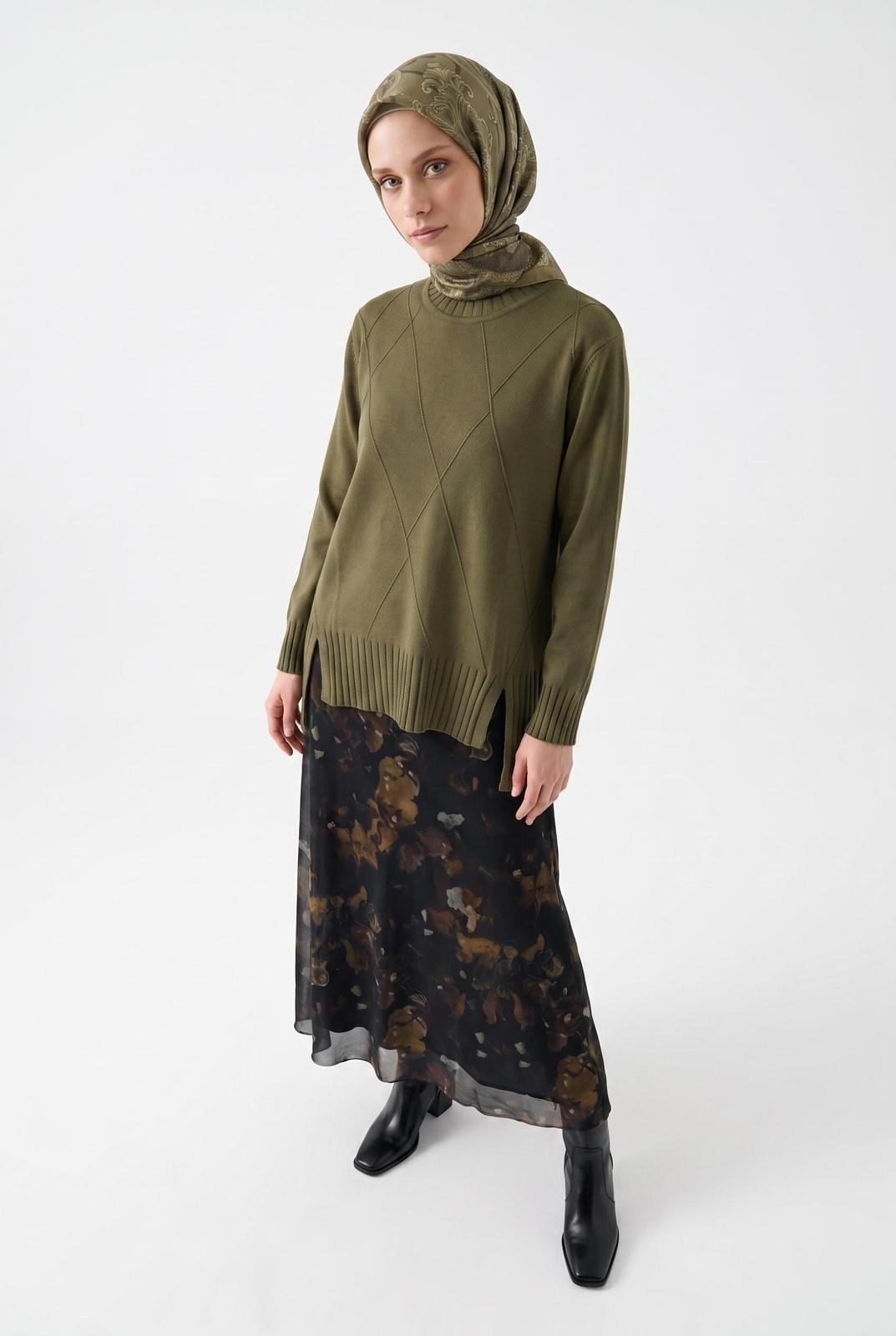 Armine Trend 26KTD415 Ön Dik Çizgi Detaylı Tunik Haki Tunik ARMİNE TREND 