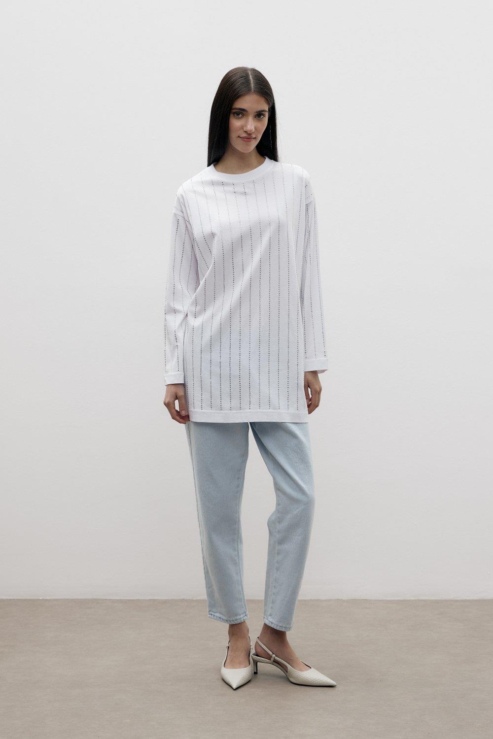 Merwish 1401 Shiny Tunik - Beyaz