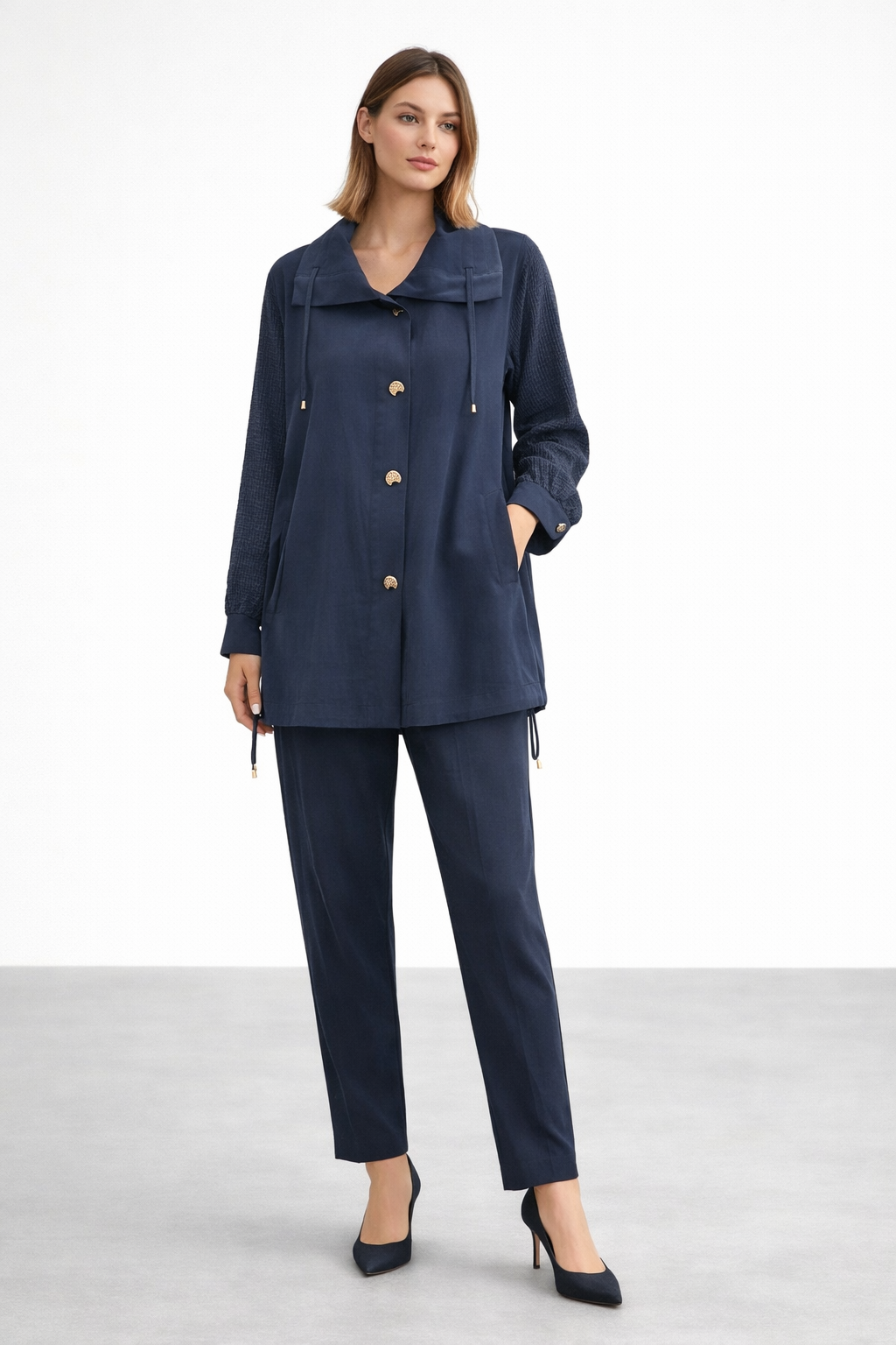 Yaka İp Geçişli Pantolonlu Takım 14452 - F.Navy