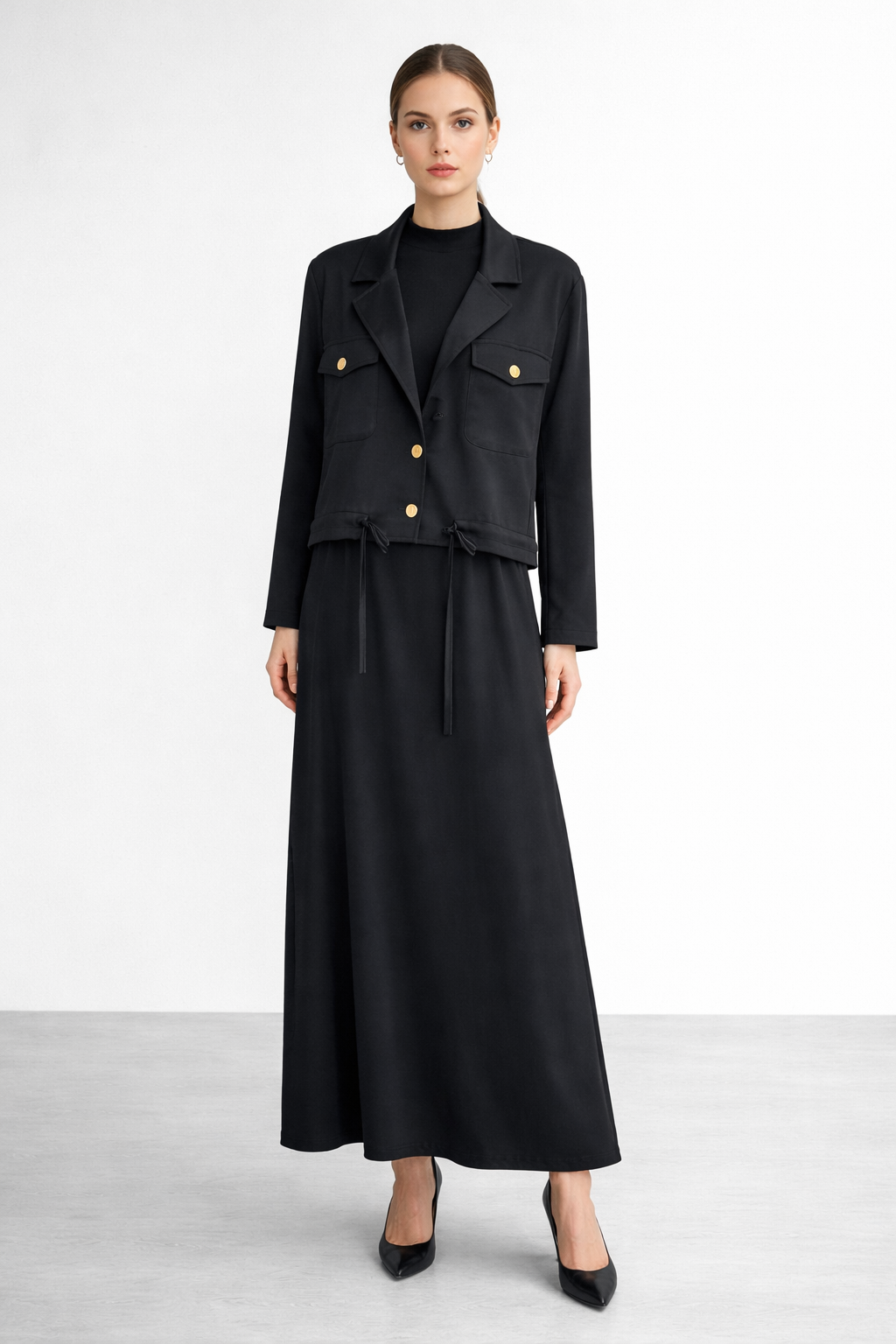 Ceremony 26Y958 Ceketi Çıtçıt Detaylı Kolsuz ElbiSeli Takım - Siyah