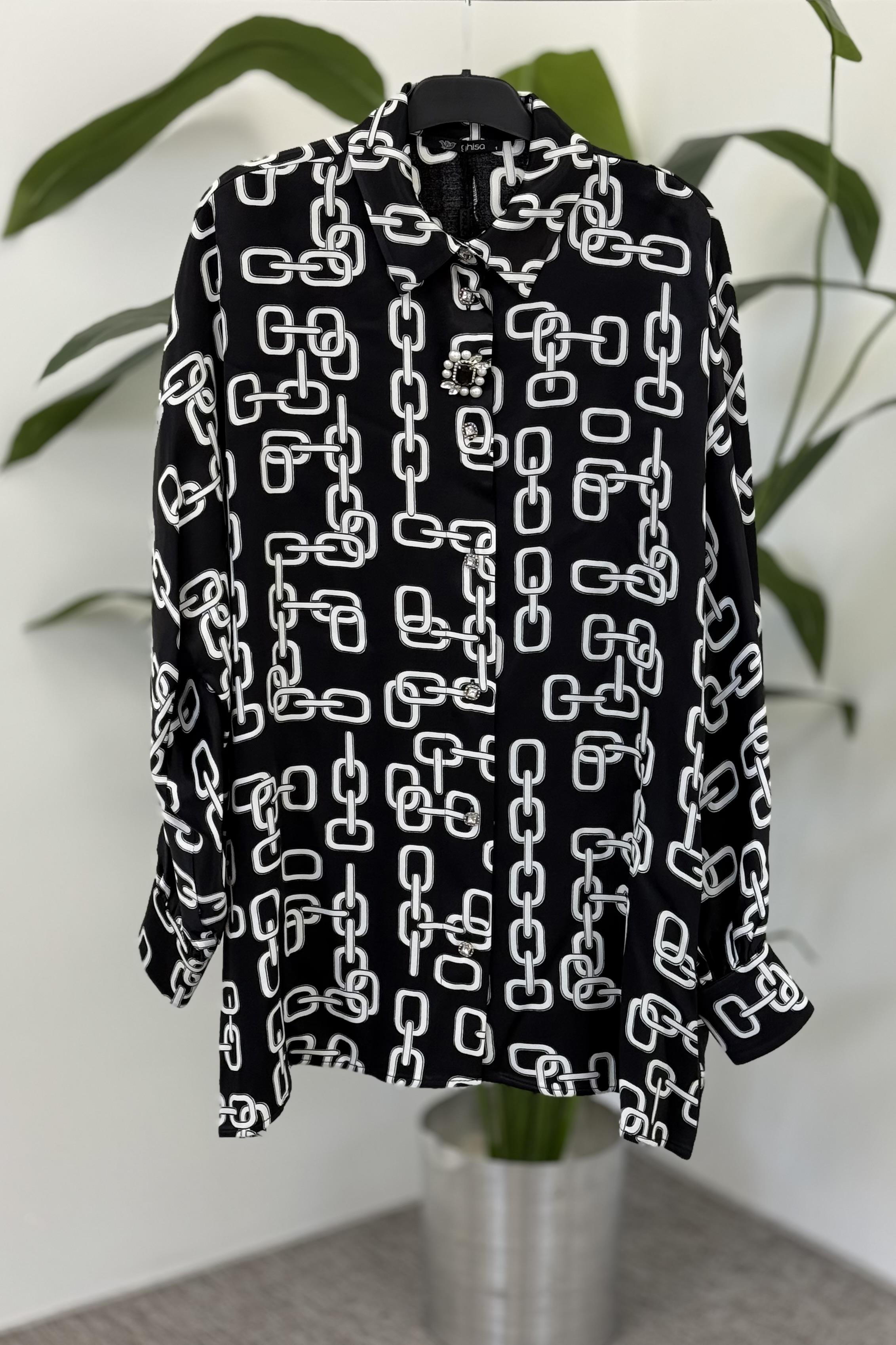 Ghisa 4093 Tunik - Siyah Zincir Desenli
