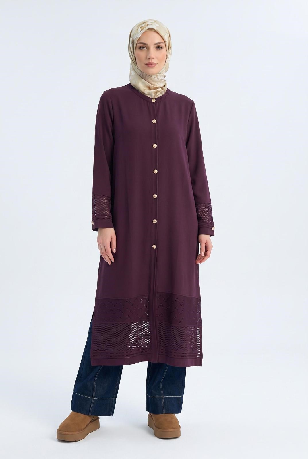 Armine Trend 26KAD904 Düğme Detaylı Hırka Mürdüm Elbise ARMİNE TREND 