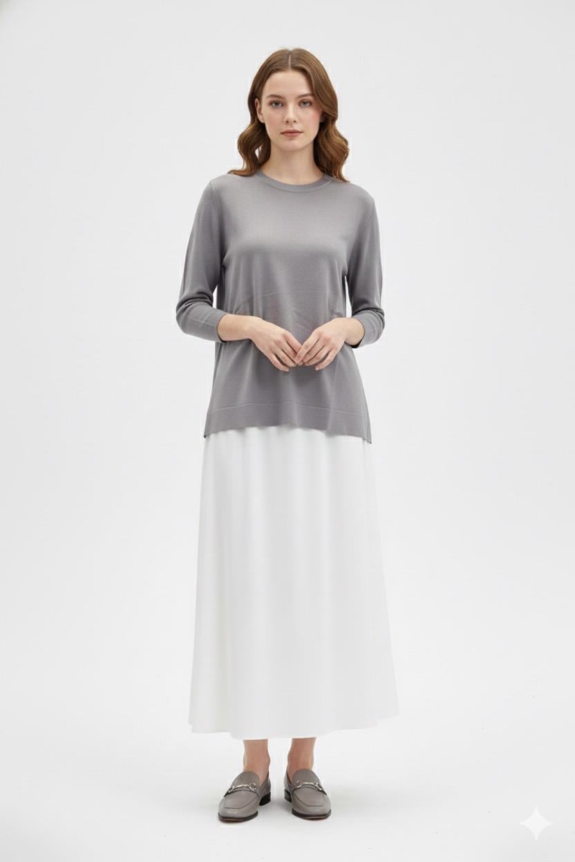Nuss 902 Etek Üstü Oval Kesim Tunik - Gri