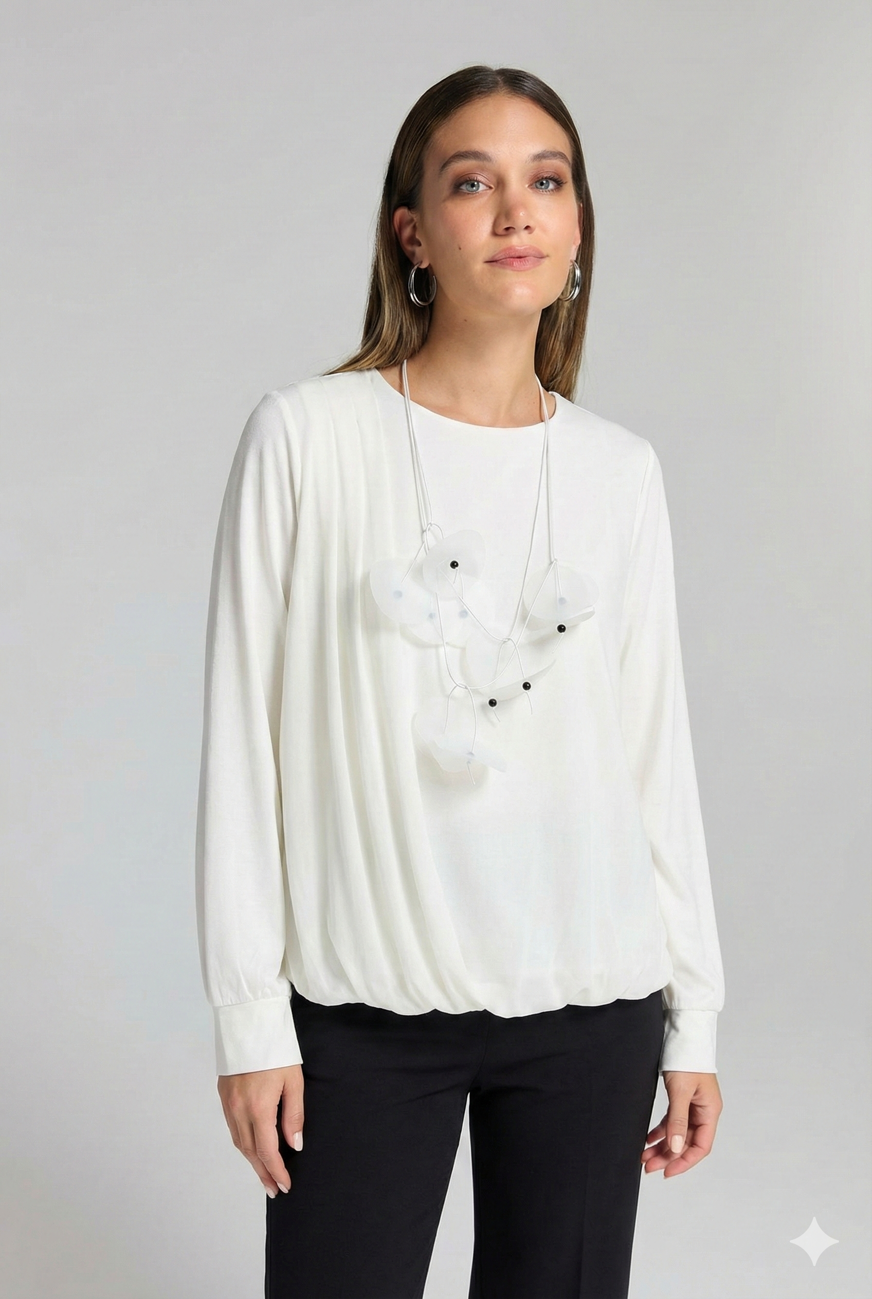 Fuat Gürşen 5311 Yan Drape Detay Bluz - Ekru