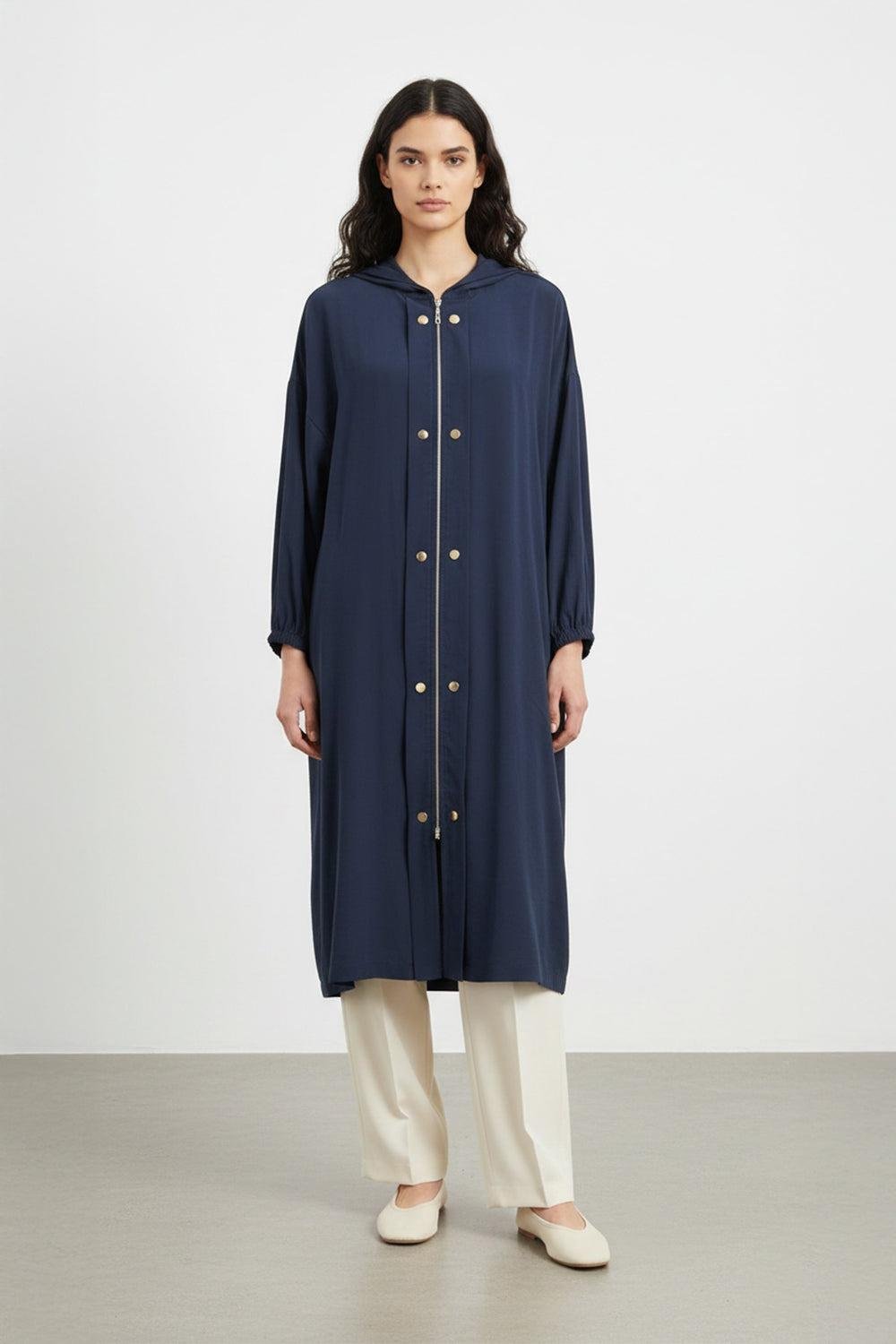 Çift Düğme Detaylı Fermuarlı Kap 15251 - F.Navy