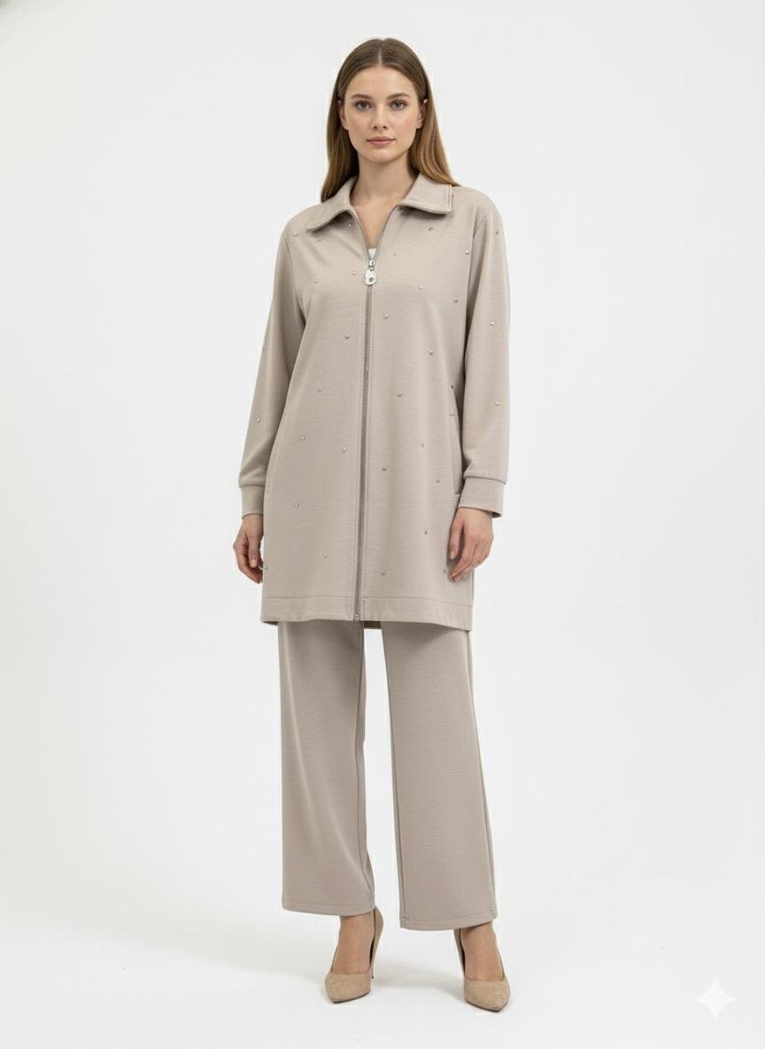 Armine Trend 25KT685 Fermuarlu Pantolonlu Takım - Bej