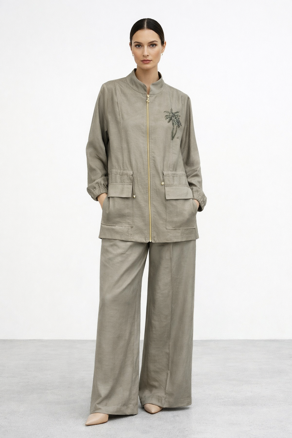 Nuss 1032 Palmiyesi Taş İşlemeli Pantolonlu Takım - Küf