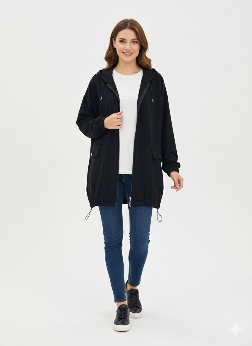 Çizgili Modal Bomber 0034736 - Siyah