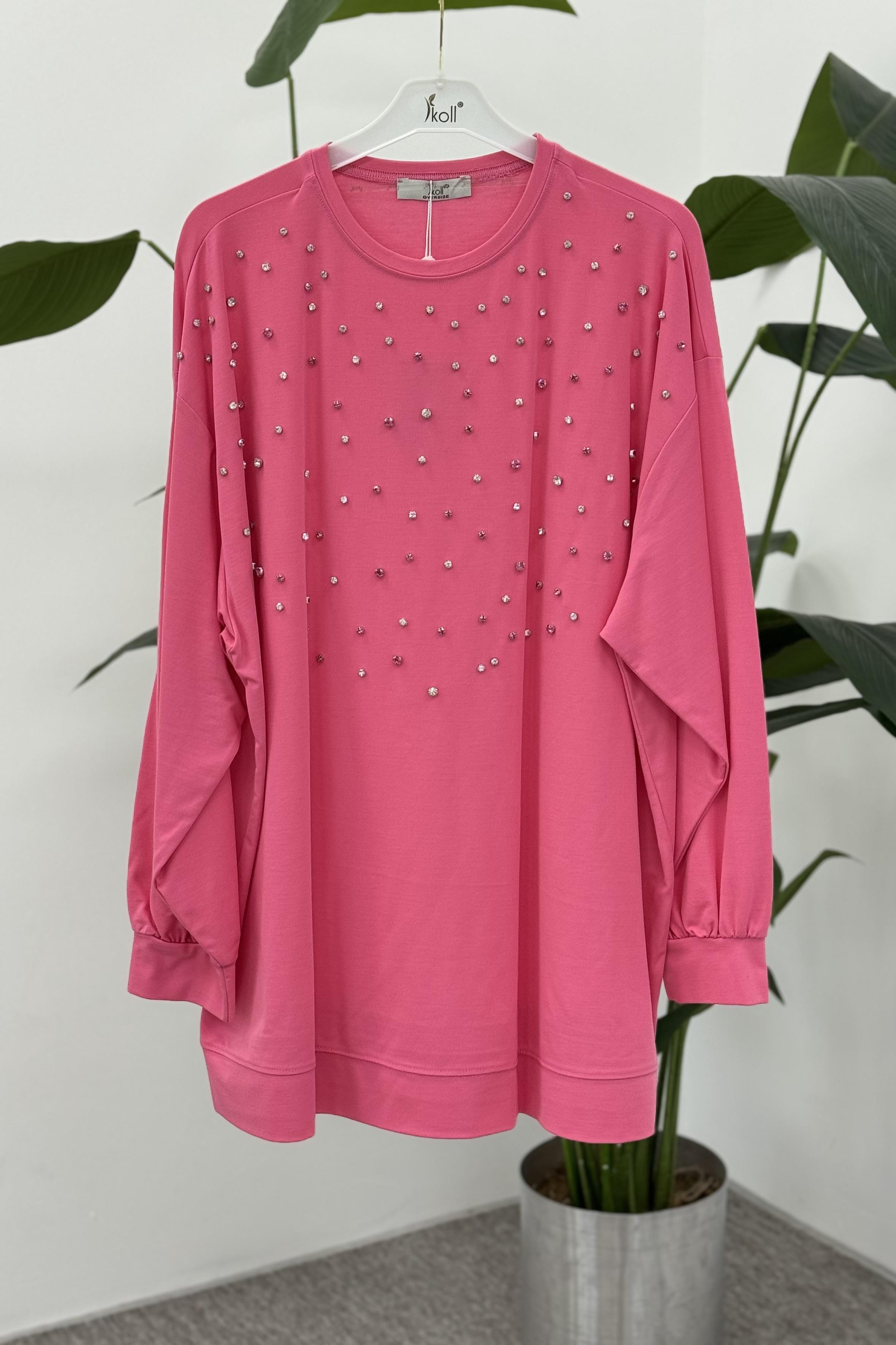 Taş Çakımlı Modal Sweatshirt 33013 - Pembe