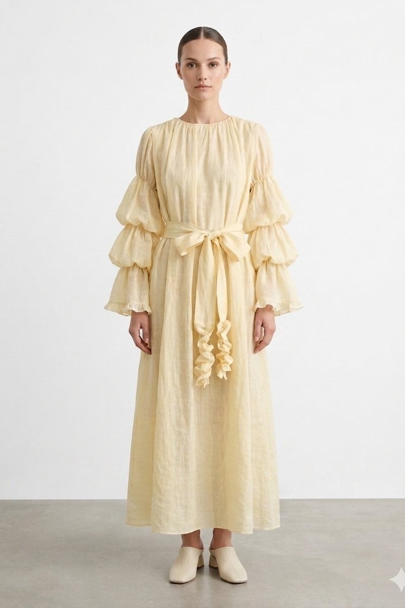 Kol Volan Oversize Elbise 32474 - Sarı