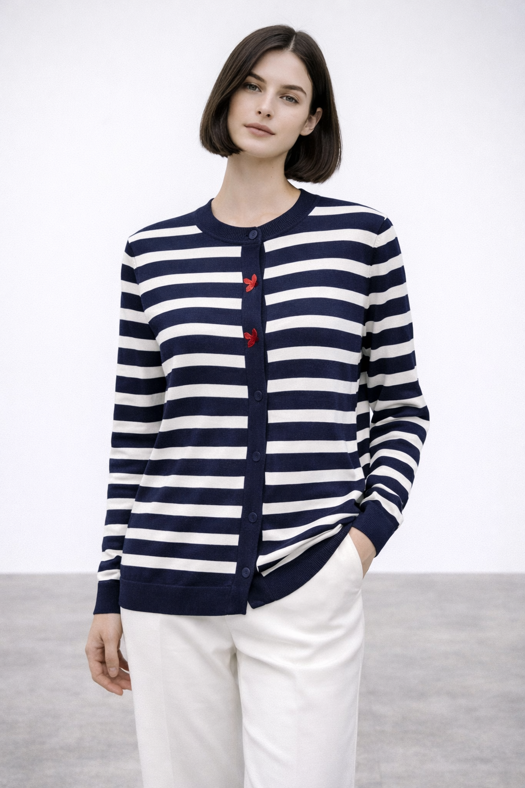 Ghisa 3313 Hırka - Lacivert - Ekru