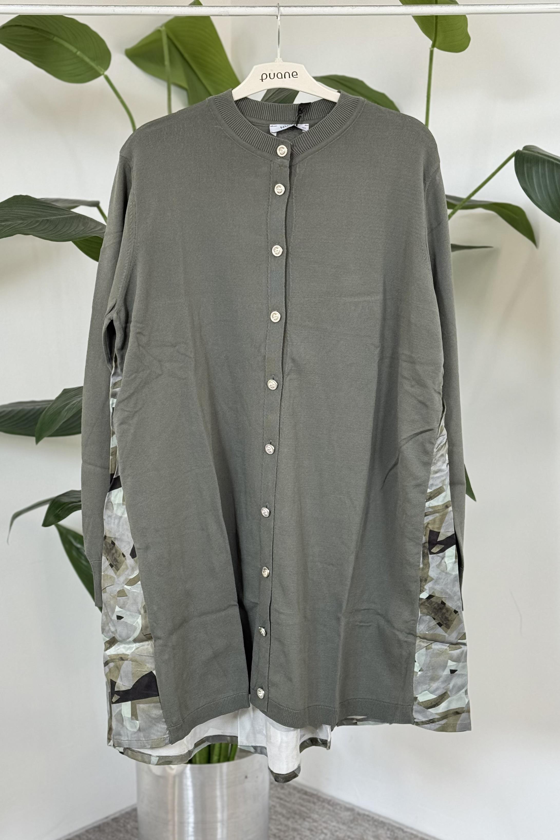 Nuss 3013 Sırt Kısmı Desenli Düğmeli Hırka - Haki