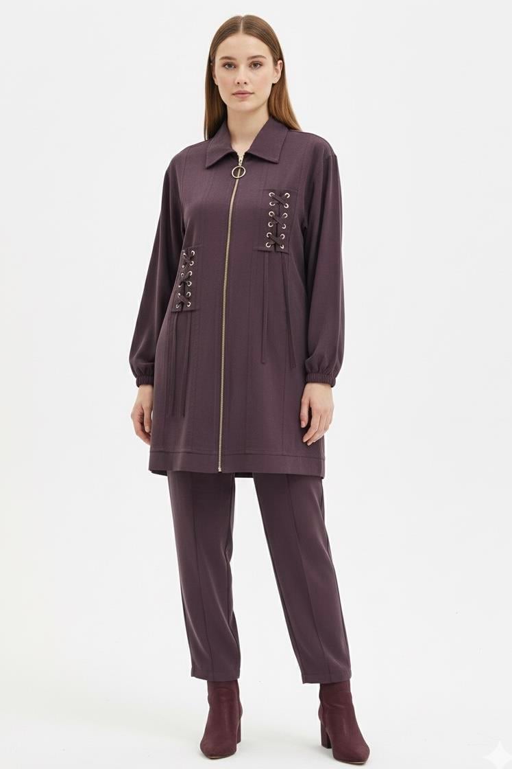 Bağcık Detaylı Pantolonlu Takım 1378 - Mürdüm