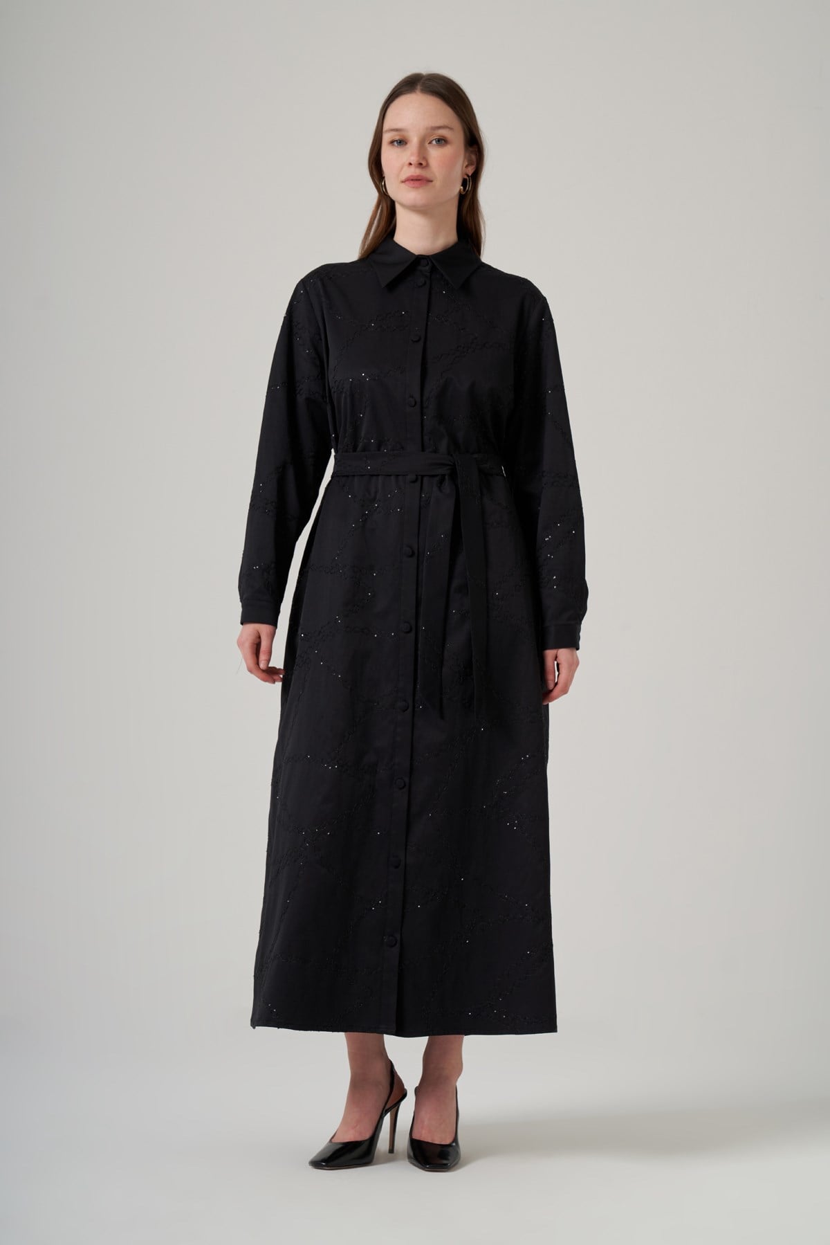 Nuss 2044 Halkaları Sim İp Detay Elbise - Siyah