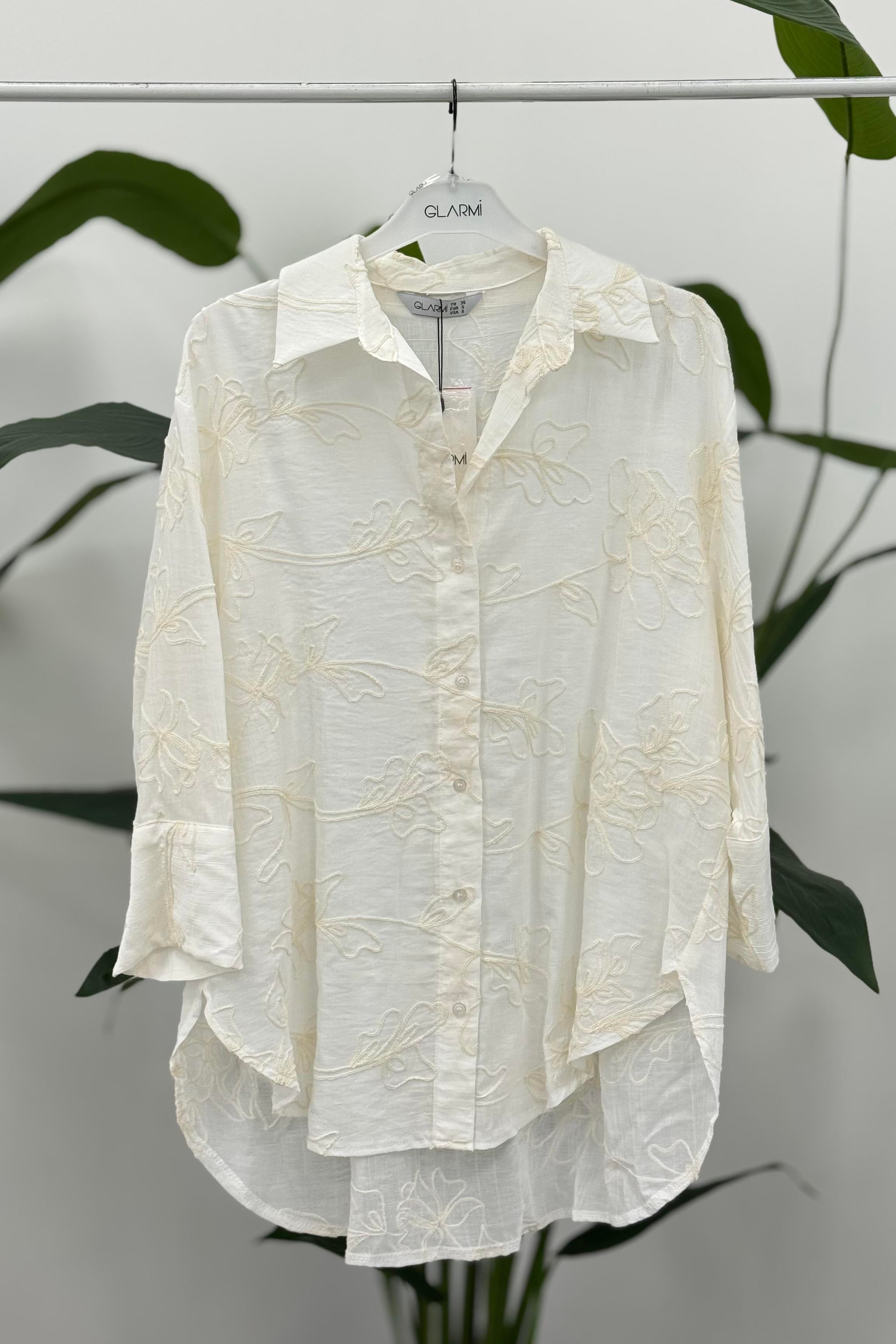 Nakışlı Bohem Gömlek 1004913 - Ekru