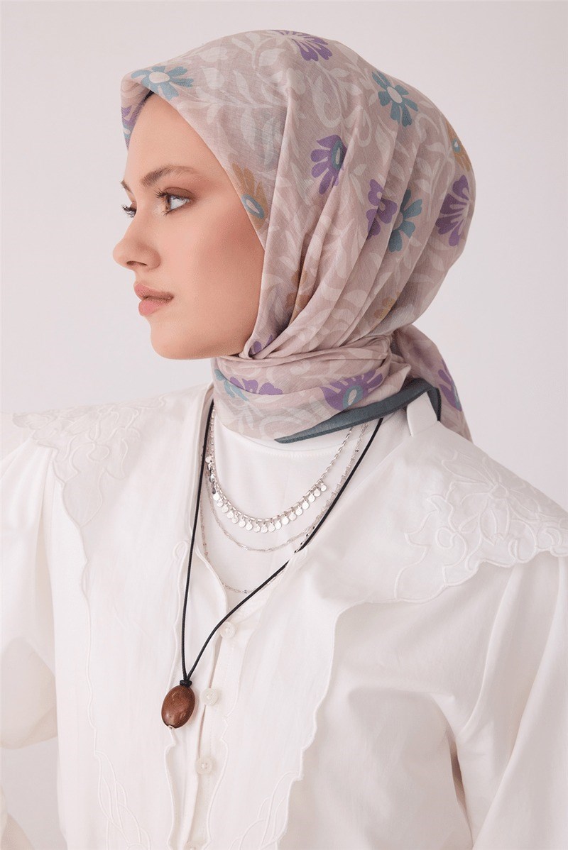 Belli 5175 Çiçek Desenli Rozy Eşarp Zümrüt Eşarp BELLI 