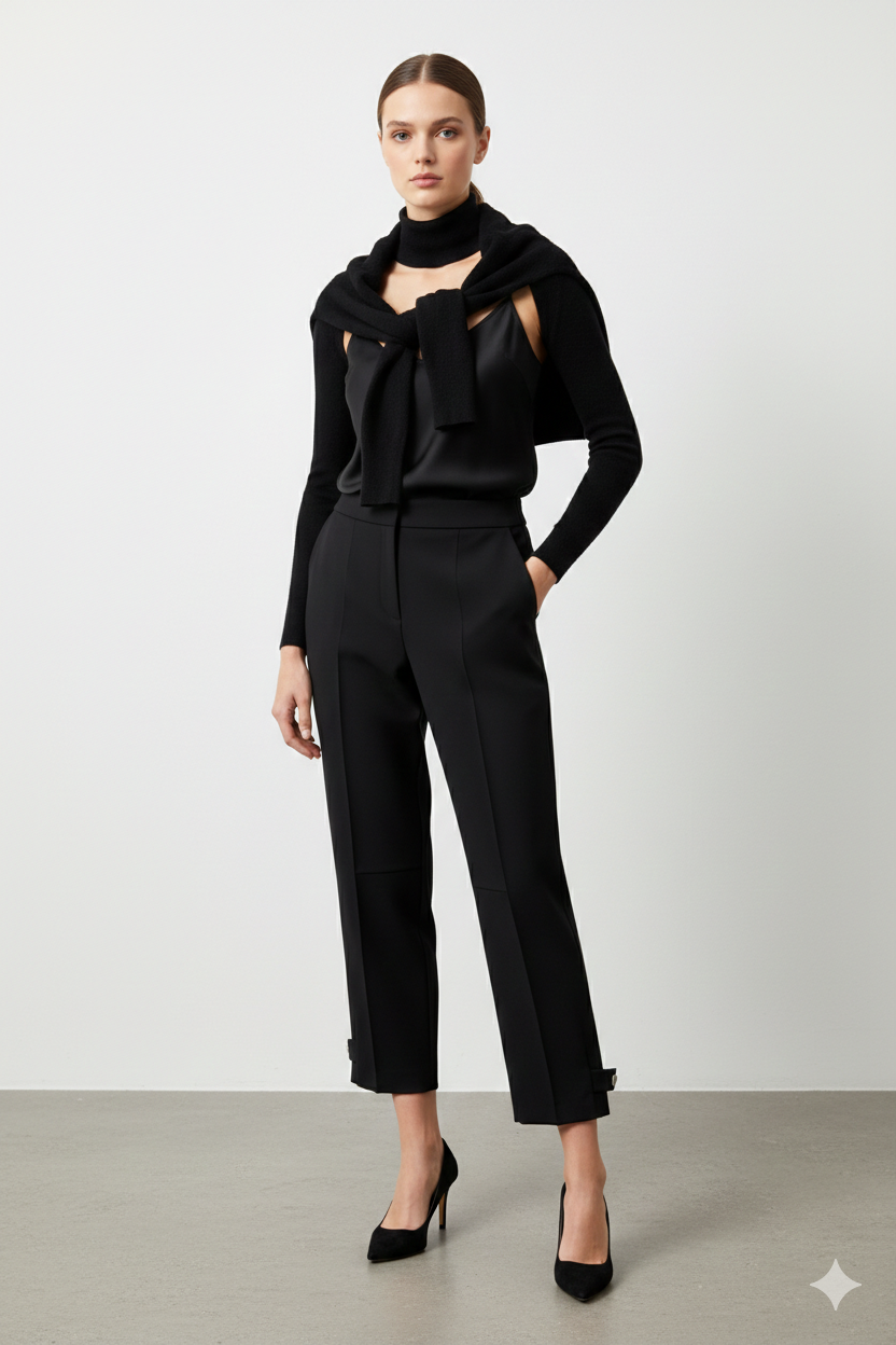 Sentez 5609 Nirvana Paçası Apoletli Pantolon - Siyah