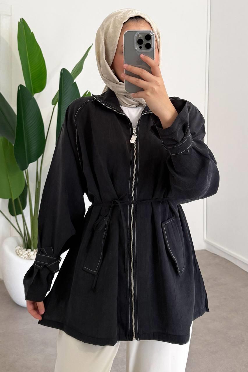 Apolet Detaylı Fermuarlı Kap 3238 - Siyah