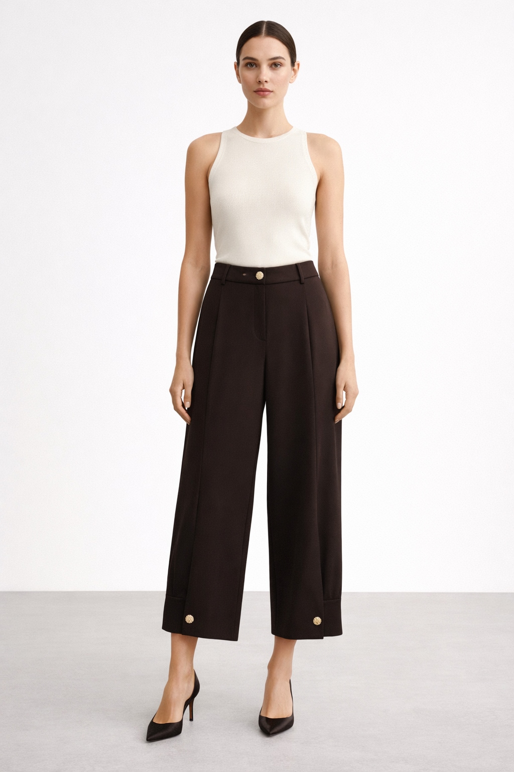 Sentez 5626 Venüs Paçası Pileli Düğmeli Pantolon - Kahve