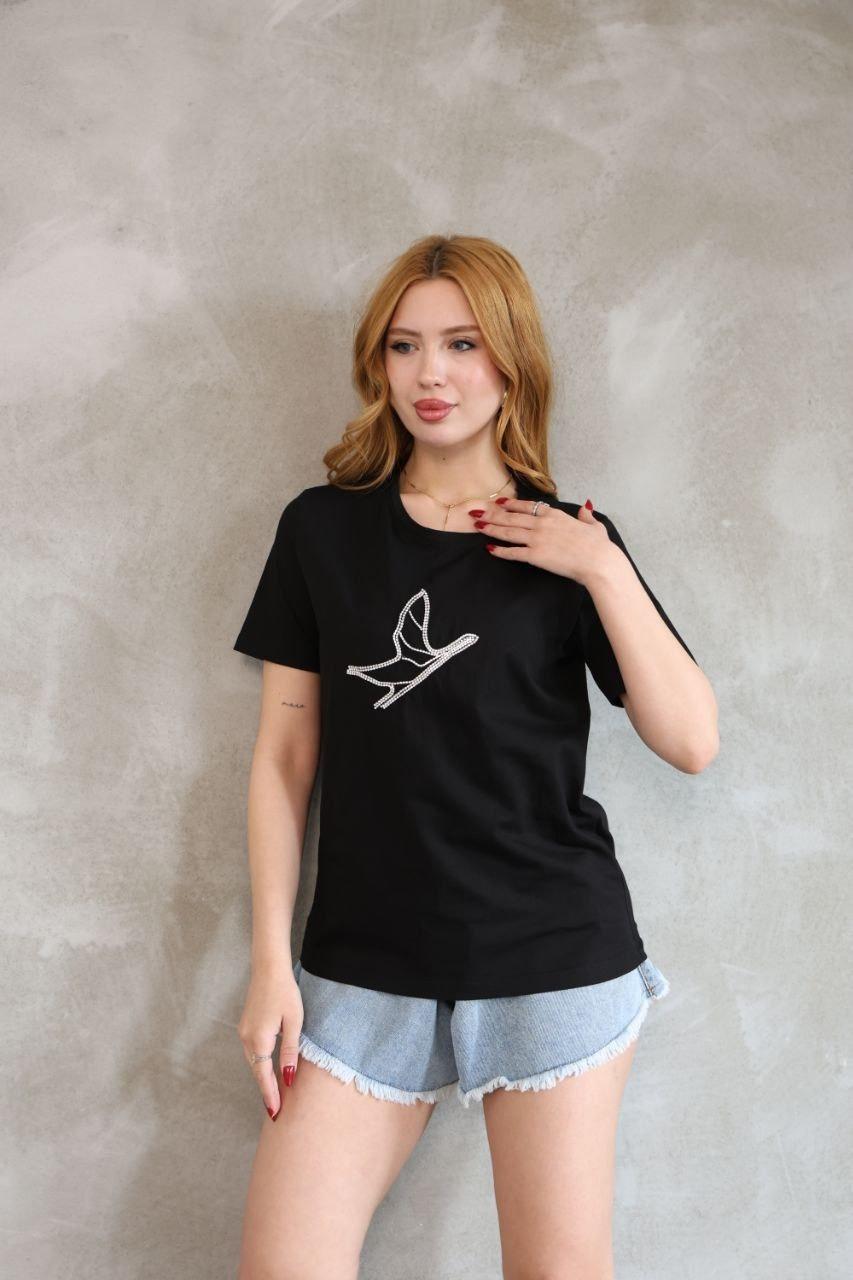 Kuş Taş Baskılı Tshirt 3084 - Siyah