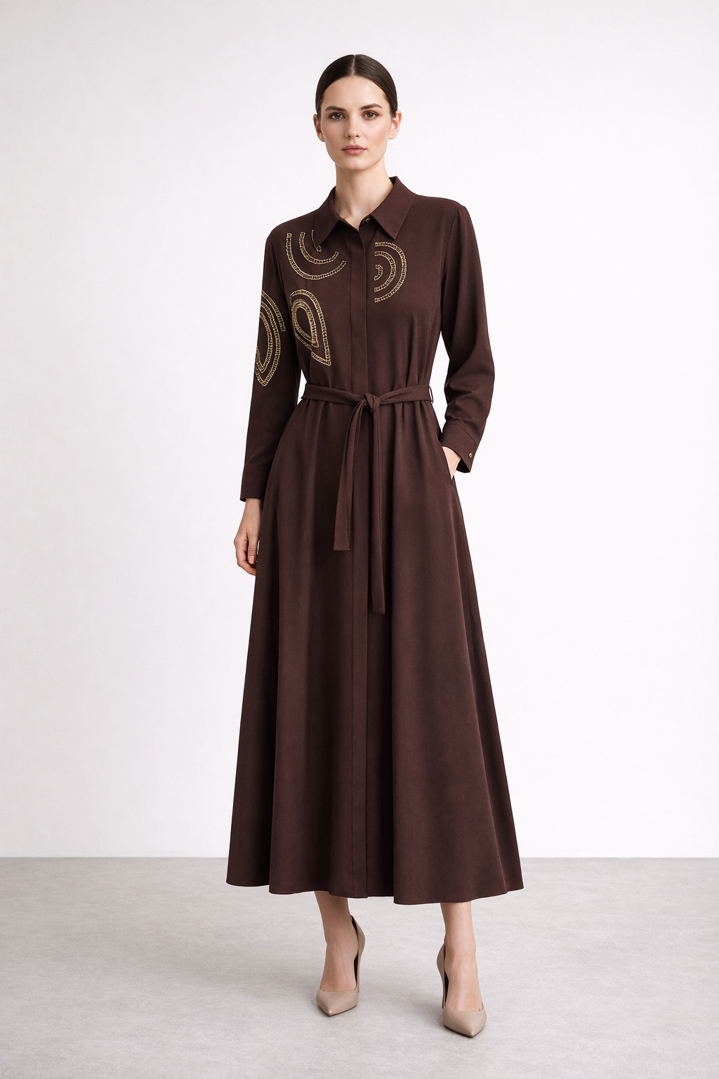Halkaları Boncuk İşlemeli Elbise 1502 - Browni