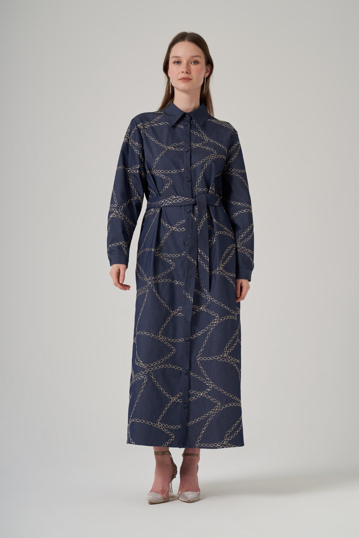 Nuss 2044 Halkaları Sim İp Detay Elbise - Denim