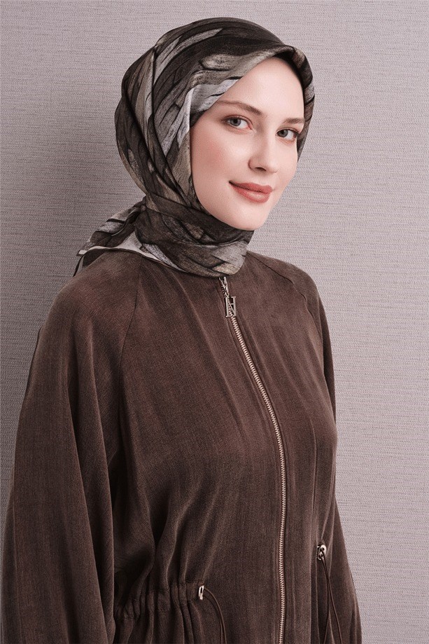 Armine Dj Saf Twill İpek Eşarp 9612D (T) - Kahve Eşarp ARMİNE 